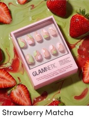 Glamnetic Strawberry Matcha Press-On Nails — Pink & Green Oval Set